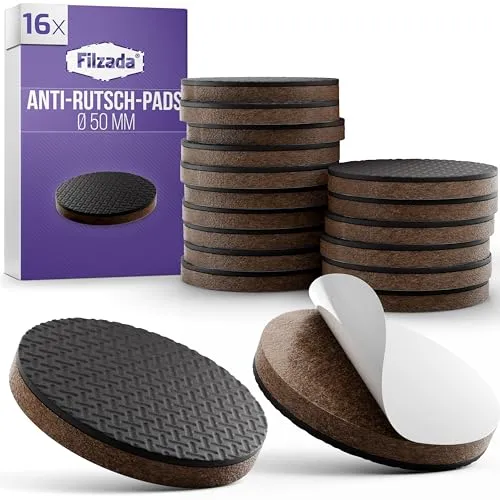 Filzada® 16x Antirutsch Pads Möbel Ø 50 mm - Premium Gummipads - Anti Rutsch Pads - Selbstklebende Antirutsch Aufkleber - Gummi Unterlage Möbelstopper - Anti Rutsch Pad