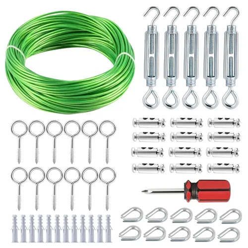 30m Drahtseil Set 3mm Stahlseil PVC Ummantelt Spanns in grün von hannger