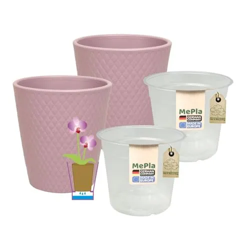 MePla - 2 Stück - Orchideenübertopf Harlekin ø 14 Lavendel Pflanztopf Orchidee ø 12, hochwertiges Wohnambiente
