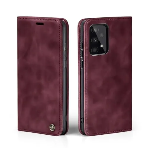 LBH Handyhülle für Samsung Galaxy A33 5G in Weinrot mit Karten- und Geldfach Smartphone Hülle mit Standfunktion Flip Case Schutzhülle Magnetverschluss Vintage