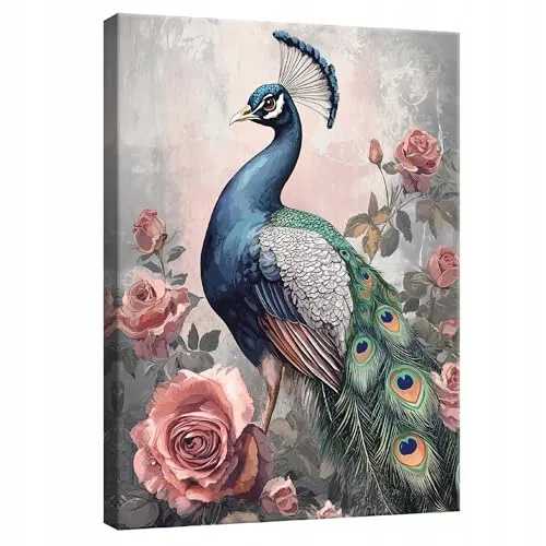 WallArena - Leinwand Bilder Vogel Pfau - 40x60 cm Leinwandbilder - Bild auf leinwand - Wandbild XXL groß Wandbilder für Wohnzimmer Schlafzimmer Wohnzimmerbilder Modern kunstdruck - Natur Tiere Blumen