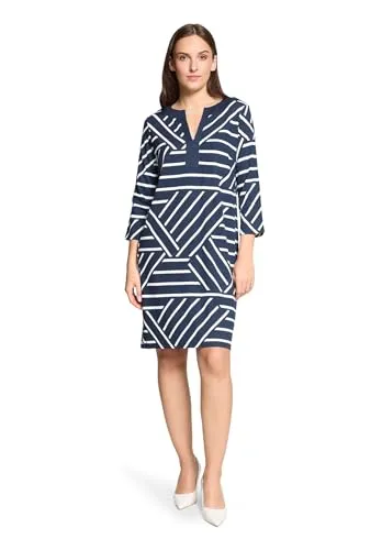 Betty Barclay Damen Jerseykleid mit 3/4 Arm 42, Blau/Weiß
