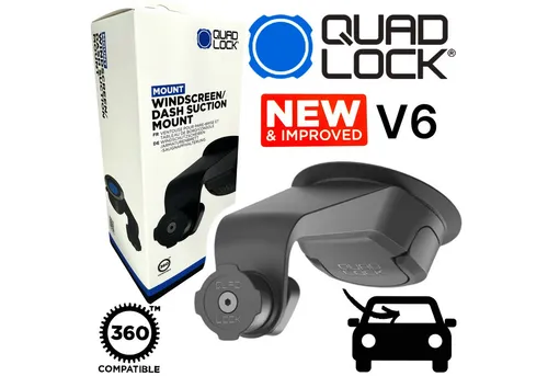 QUAD LOCK Auto Handyhalterung V6 für Windschutzscheibe & Armaturenbrett - Praktische Handyhalterung für Ihr Auto, stabil und sicher für jede Fahrt. Ideal für Navigation und Freisprechen.