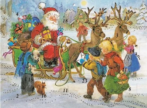 Nostalgischer A4 Adventskalender Weihnachtsmann mit Rentier-Schlitten