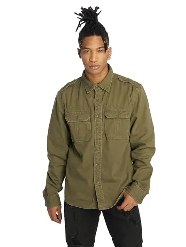 Brandit Vintage Shirt Long Sleeve - Olive, Größe XL - Herrenhemden mit zwei aufgesetzten Brusttaschen und Schulterklappen, im Vintage-Style mit Raw Edges für einen lässigen Look.