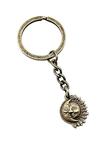 Onwomania - Sonne Mond Halbmond - Schlüsselanhänger Metall Glücksbringer ideal als Geschenk z.B. für den besten Freund, die beste Freundin, Mama - Für Männer, Frauen & Kinder