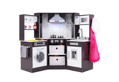 COSTWAY Kinderküche Holz mit Dunstabzugshaube und Wasserzirkulation