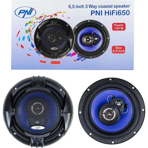 PNI Koaxiale Autolautsprecher HiFi650 - 120 W 3-Wege Lautsprecher - Car HiFi Lautsprecher mit 120 W Leistung und 3-Wege-System für kraftvollen Sound, inklusive Gitter und ideal für ein beeindruckendes Klangerlebnis im Auto.