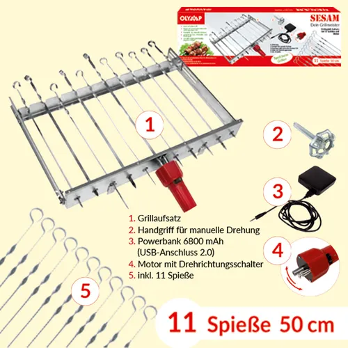 OLYMP Grillspieß Drehspieß für Schaschlik mit Motor