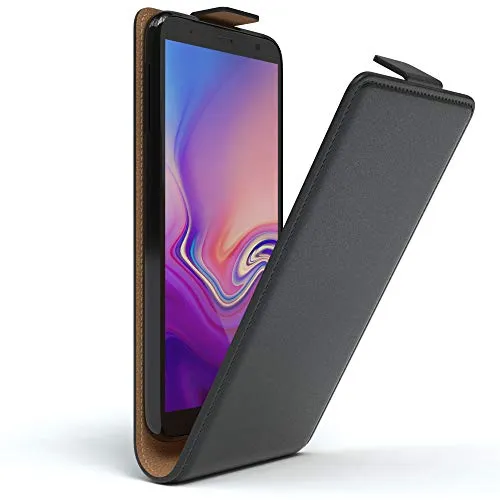 EAZY CASE Hülle kompatibel mit Samsung Galaxy J4 Plus Hülle Flip Cover zum Aufklappen, Handyhülle aufklappbar, Schutzhülle, Flipcover, Flipcase, Flipstyle Case vertikal klappbar, Kunstleder, Schwarz