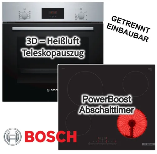 Herdset BOSCH Backofen mit Schnellaufheizung und rahmenlosem Glaskeramikkochfeld 60cm