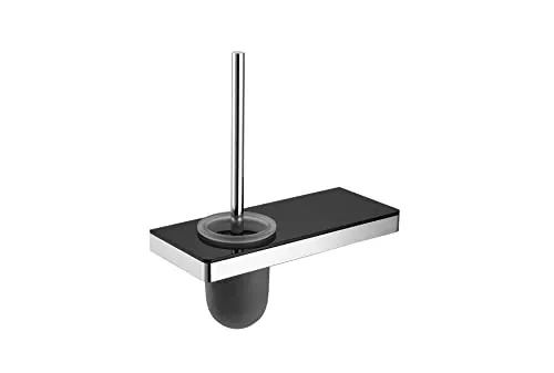 BERNSTEIN® Toilettenbürstenhalter G505 Edelstahl - WC-Bürste mit Ablage aus Glas - Farbe wählbar, Farbe:Chrom/Schwarz