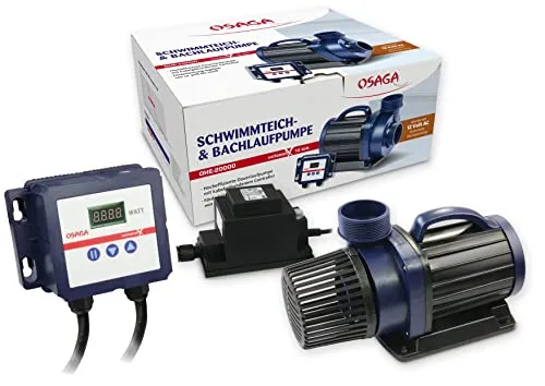 Osaga 12 Volt regelbare Schwimmteichpumpe OHE VX 20000 - Pumpen für Koi-Teiche mit einstellbarer Durchflussrate bis 10.000 l/h, energieeffizient und einfach zu installieren – ideal für jeden Garten.