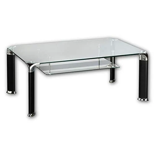 Stella Trading ALBERTO Couchtisch Glas mit schwarzem Metallgestell - geräumiger Glastisch mit Ablage für Ihren Wohnbereich - 100 x 42 x 60 cm (B/H/T)