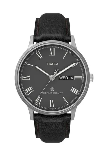 Timex Quarzuhr Waterbury Classic Day/Date - Herrenuhr mit elegantem Edelstahl-Gehäuse und schwarzem Lederarmband, ideal für den täglichen Gebrauch und zeitlos im Design.