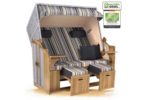 Strandkorb Hanse Strandkorb Strandkorb Ostsee XXL 2,5-Sitzer Volllieger Beige Anthrazit, BxTxH: 150x80x160 cm, Ostsee XXL Volllieger, Ostsee 2,5-Sitzer Modell 2025, Stabiles Wacholder mit handgefertigtem Polyrattangeflecht