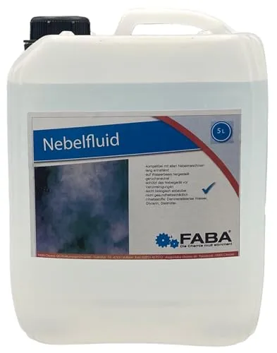 FABA Nebelfluid 5 L, Smoke Fluid, Nebel-Fluid für Nebelmaschine, Laser- und Lichtshow inkl. Ausgießer