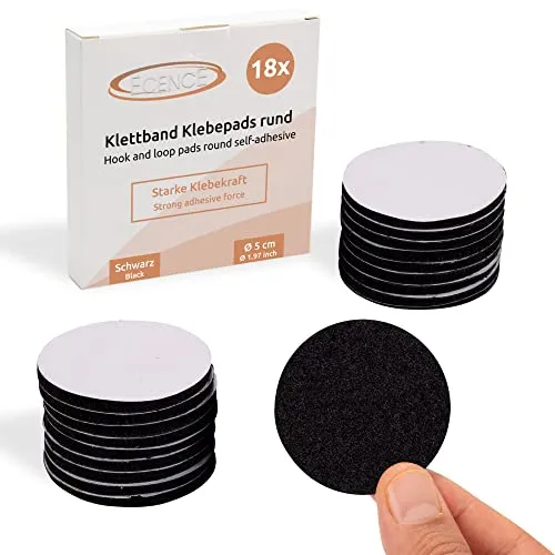 ECENCE 18 Stück Klettband selbstklebend extra stark rund, Durchmesser 50mm, Klettverschluss selbstklebend Schwarz, Klebepads für Wände, Boden, Türen, Auto