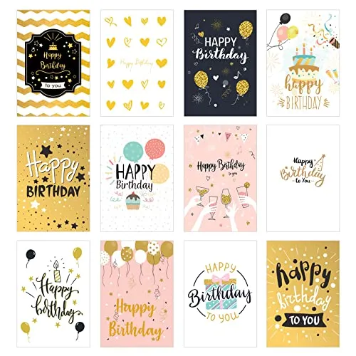 Edition Seidel Set 12 Premium Geburtstagskarten mit Goldprägung und Umschlag. Glückwunschkarte Grusskarte Geburtstag Geburtstagskarte Mann Frau Karten Happy Birthday Billet