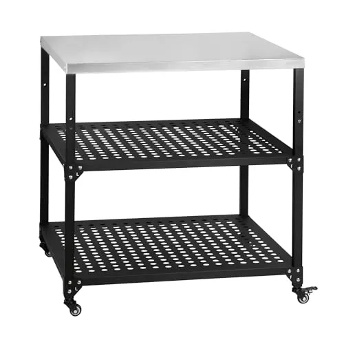 BBQ-Toro Grillwagen | 80 x 80 cm | Schwarz - Grillwagen mit großer Edelstahl-Arbeitsfläche und praktischem Stauraum, ideal für Ihre Outdoor-Küche. Leicht manövrierbar mit Feststellbremsen für sicheren Stand.