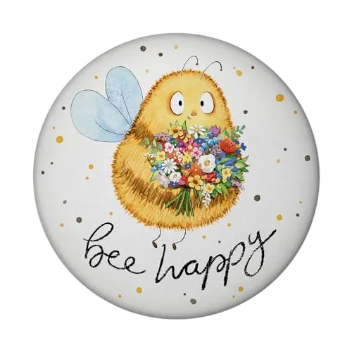 Pummel Biene Magnet rund mit Flaschenöffner rund mit Spruch Bee Happy Blühender Frühling Hummel Design Glücklich Gezeichnet