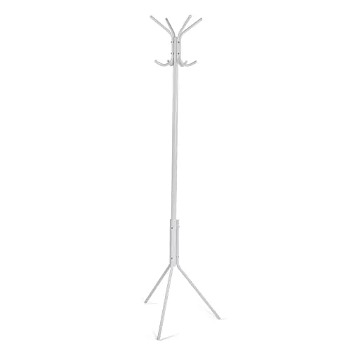 Versa Kala Minimalistischer Garderobenständer für den Eingangsbereich, mit 8 Haken oder Kleiderbügeln für Kleidung oder Taschen, Maßnahmen (H x L x B) 174 x 42 x 48 cm, Metall, Farbe: Weiß