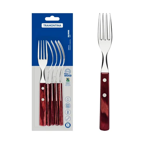 Mäser Serie Polywood Steakgabel Set 6x 19cm edles Steakbesteck Edelstahl