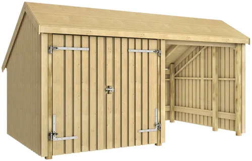 PLUS Gartenhaus Multi 10,5 m² - Gartenhaus mit Doppeltür und Pultdach, ideal für zusätzlichen Stauraum im Garten, einfach selbst zu montieren.