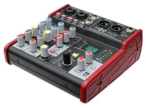 E-Lektron AIM-66 4-Kanal Streaming Audio-Mixer - Kompaktes Mischpult mit USB-Interface für einfaches Streaming und Recording, ausgestattet mit 24-Bit DSP Effekt-Prozessor für kreative Klangeffekte.