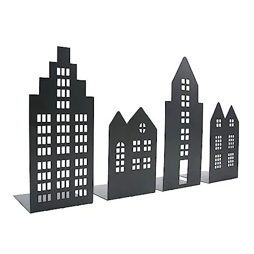 UNUS Home Deko Häuser Metall, Windlicht Teelichthalter Lichthaus, Buchstützen Bücherhalter, 4er Set