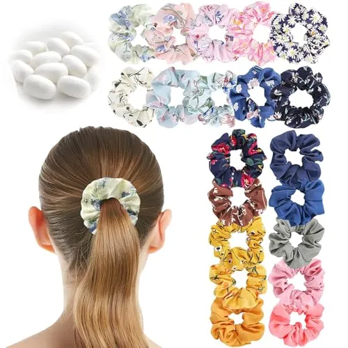 Stück Chiffon Haargummi Scrunchies, Bunte Haarschmuck Seile Scrunchie, Dickdarm-Haarband, Chiffon Elastische Gummibänder, Haargummi mit Blumenmuster, Geeignet für Alle Haartypen und -Stile 20
