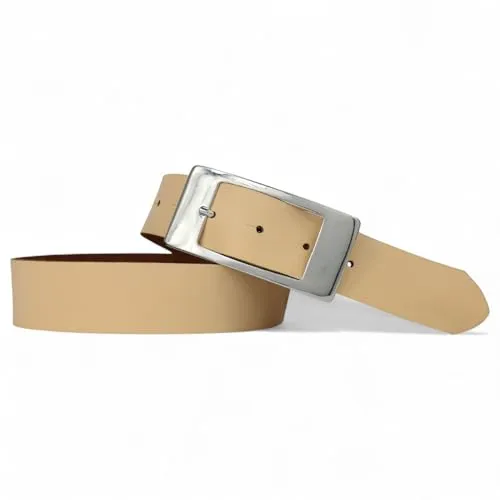 FRONHOFER Damengürtel echtes Rindsleder ca. 3,5 cm breit, rechteckige Dornschnalle 9 x 4,5 cm (Zamak leicht glänzend), extra flach geschnitten, wechselbar per Druckknopf, für Jeans und Taille