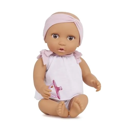 LullaBaby Babypuppe mit weichem Körper, 36 cm | 36 cm Spielpuppe mit 2-teiliger Puppenkleidung, rosa Stirnband, abnehmbarem Schnuller und braunen Augen, 2+ Jahre