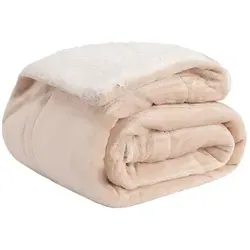 Wohndecke Cloudy Kuscheldecke mit Ecktasche - Bequeme Sherpa Couchdecke in Beige/Weiß, 240x220 cm, ideal für gemütliche Abende und perfekt zum Einkuscheln.