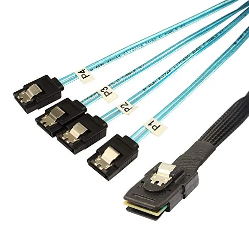 Jopto Mini-SAS-Kabel, 50 cm, internes Mini-SAS auf 4 SAS-SATA-Mehrspuriges Breakout-Kabel, Datentransferkabel, Mini-SAS, 36-poliger SFF-8087-Stecker auf 4 SATA-7-polige Buchse, Splitterkabel.