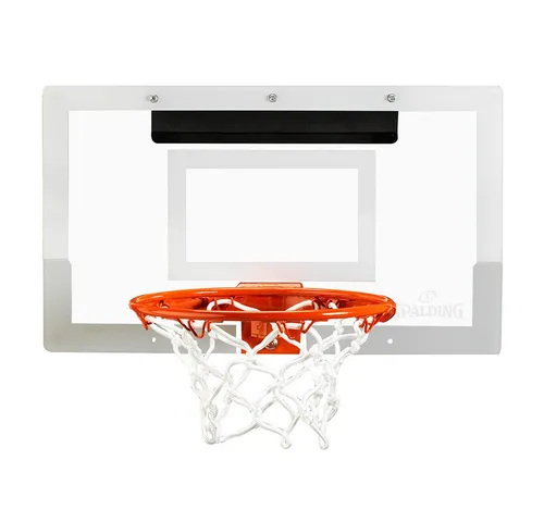 Spalding Mini Basketballkorb Set - Kompaktes Basketball-Set für den Innenbereich. Robustes Backboard aus Polycarbonat und hochwertiger Ring sorgen für Spielspaß und echtes Basketballgefühl. Ideal für Zuhause und Büro – schnell montiert und bereit für actionreiche Spiele!
