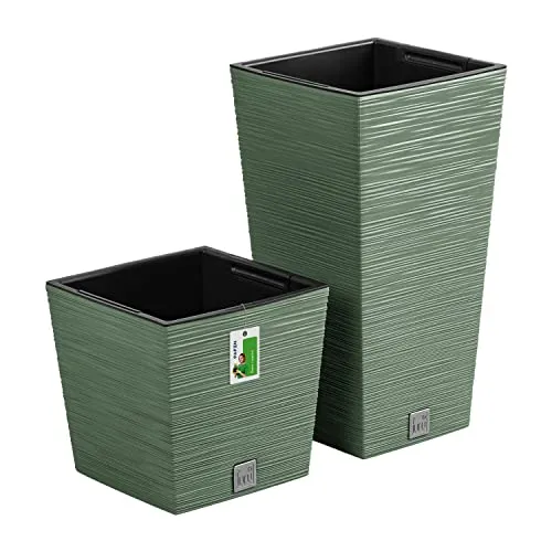 PAFEN Blumentöpfe mit Einsatz 2in1 – Höhe: 45 cm, 23,5 cm - Natur inspirierte Pflanztöpfe Hohe und niedrige Komposition von Blumenkübeln, Pflanzkübel, Grün