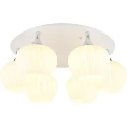 MAXY Deckenlampe 6xE27 - Elegante Pendelleuchte mit Dekorrillen - Lampen - Moderne Deckenleuchte mit einzigartiger Rundform und sechs opalen Gläsern, ideal für stilvolle Wohnräume und Büros.