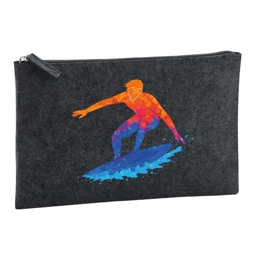 Huuraa Kulturbeutel Surfen Bunte Silhouette 1 Liter Charcoal Filz Kosmetiktasche Geschenkidee