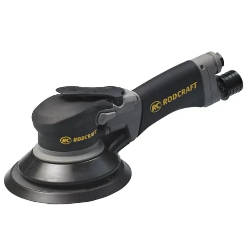 Rodcraft RC7710V6-2H Druckluft Exzenterschleifer, Schleifteller-Ø 150 mm, Drehzahl 10000 U/min, 10 mm Hub, Zweihand-Version mit langem Griff, Schwarz-grau
