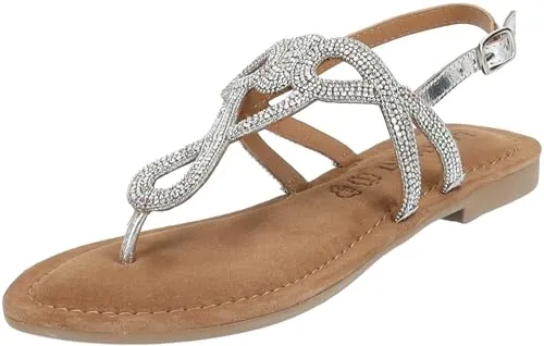 Riemchensandale LAZAMANI - Elegante Sandalen aus Leder/Textil für Damen, Gr. 38 - Wanderschuhe mit hochwertigem Leder und Strasssteinen für einen beeindruckenden Look. Ideal für sommerliche Tage mit sicherem Halt dank praktischer Schnallenverschluss.