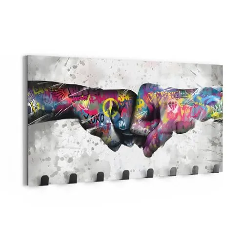 DEQOART Kleiderhaken 'Graffiti-Handschlag' - Kreativer Kleiderhaken aus 4-mm starkem ESG-Glas, magnetisch und beschreibbar. Ideal für Flur und Wohnzimmer – ein einzigartiges Design mit 3D-Farbtiefeneffekt!