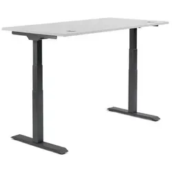 Schreibtisch 1600x605-1255x800mm lichtgrau mit schwarzem Gestell - Ergonomischer Schreibtisch mit Memory-Handschalter und Kollisionsschutz. Genießen Sie maximale Beinfreiheit dank der traversenfreien Konstruktion. Ideal für flexibles Arbeiten im Büro.