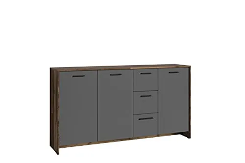 byLIVING Kommode Ben - Modernes Sideboard in Old Wood-Optik - Kommode & Sideboard mit 3 Türen und 3 Schubkästen, aus nachhaltigem FSC-zertifiziertem Holz, verstellbare Einlegeböden und stilvolle anthrazitfarbige Front.