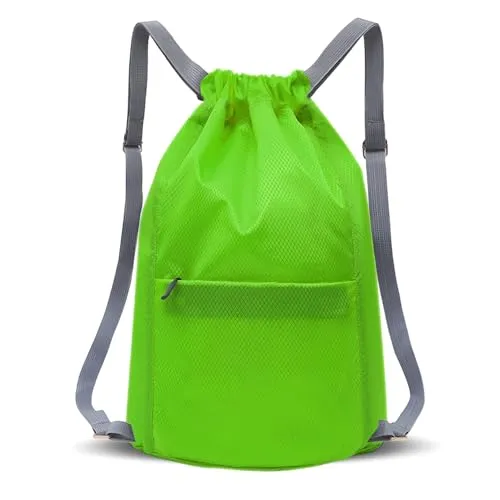 Foatcox Wasserdichter Turnbeutel mit Kordelzug, Sportbeutel Damen Herren, Faltbar Große Kapazität Beutel mit Kordelzug Rucksack, Kordelzugbeutel zum Wandern, Camping, Reisen, Schwimmen (Grün)