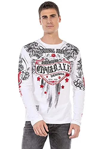 Cipo & Baxx Herren Sweatshirt CL450 Weiß – Stylischer Pullover im Modernen Streetwear Look mit Rundhals & Print – Bequemer Sweater für Alltag, Freizeit & Party - CL450 Weiß M