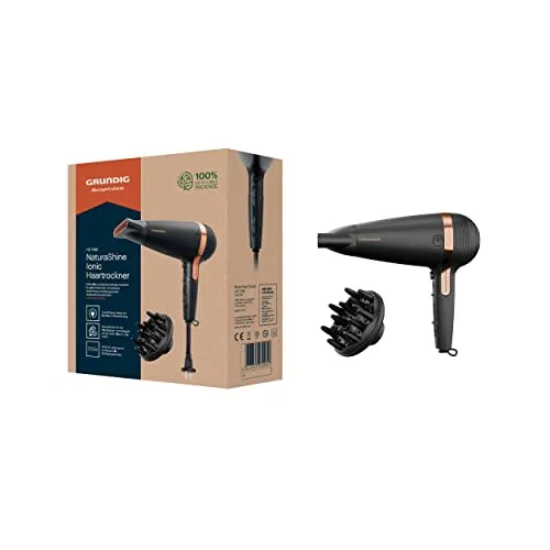 GRUNDIG Haartrockner Ionic HD7081 - 2100 W Leistung, 3 Temperaturstufen und Ionic-Funktion für glänzendes Haar, platzsparend mit einziehbarem Kabel