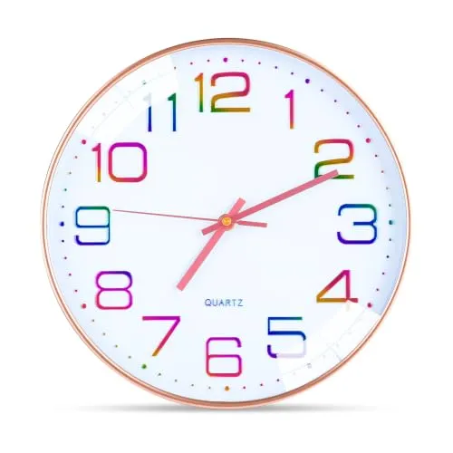 Gyxova Wanduhren, 3D Ziffern Bunt Wanduhren,30cm Modern Ohne Tickgeräusche, Modern Quarz Groß Batterie Wanduhr,Roségold Wanduhre für Küche, Kinderzimmer,Wohnzimmer, Schlafzimmer, Büro