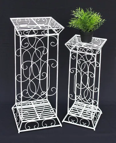 DanDiBo Blumenhocker Metall Weiß Eckig 2er Set - Stilvolle Blumenständer für Innen und Außen, robust und ideal für volle Blumentöpfe. Verleihen Sie Ihrem Raum oder Garten mit diesen eleganten Blumensäulen einen besonderen Touch.