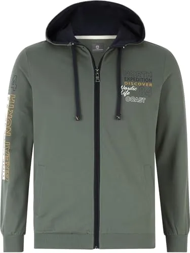 Jan Vanderstorm Herren Sweatjacke Roderich mit Kapuze | Hoodie | Reine Baumwolle | große Größen L-7XL Oliv, 3XL (XXXL) - 64/66